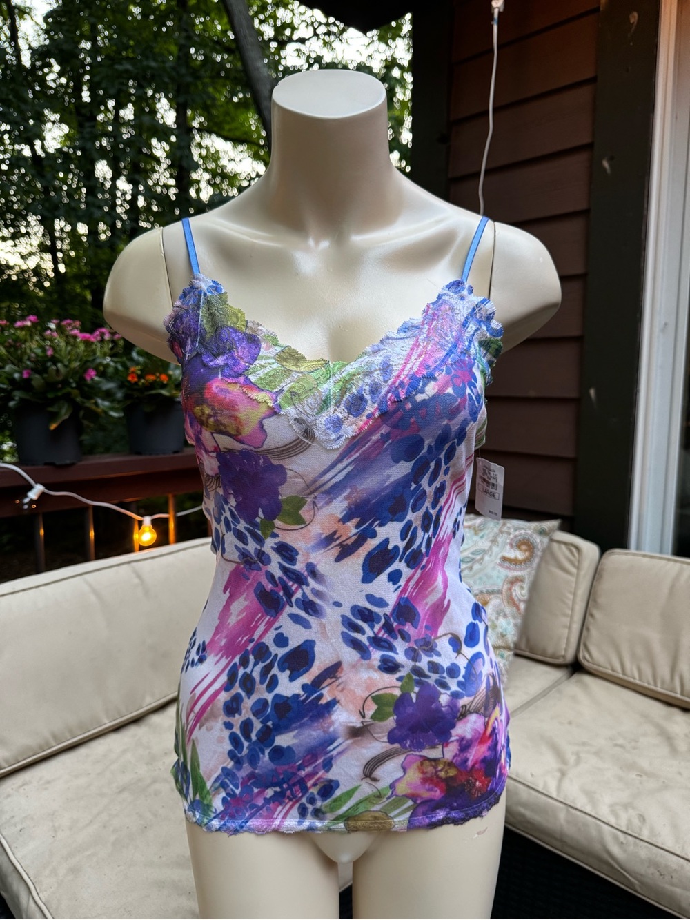 Johnny Was Multicolor Floral Lace-Trim Camisole - Purple Pink Blue